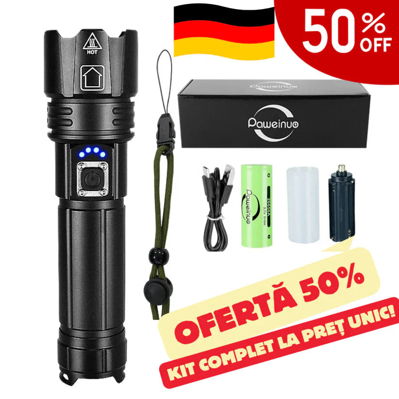 Sada taktického svetla s nemeckým laserom + puzdro + extra batéria ZADARMO – TitanLux™